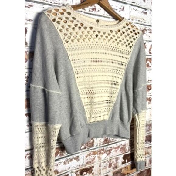 Free People Lace Of Base Oversized Crochet Knit Open Back Pieced Sweatshirt - Picture 4 of 11